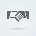 Icon with two vector hands in a handshake. Greeting. Pair work. Friendship.
