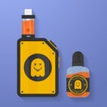 Icon of Vape device with ghost silhouette. Electronic cigarette with e-liquid bottle. Vector Vaping symbol. Box mod Royalty Free Stock Photo