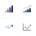 Icon vector of bar chart variations to depict growth and progress metaphors, up arrows and line charts. Can be used for company