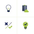 Icon vector of business and education ideas, checklist and document storage cloud server, tick and cross for voting and quizzes, Royalty Free Stock Photo