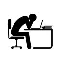 Icon vector of businessman tired working on computer at workspace