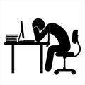 Icon vector of businessman tired working on computer at workspace