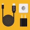 Charger, cable, wire for phone with micro USB connector. Icon. Royalty Free Stock Photo