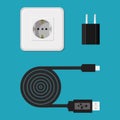 Charger, cable, wire for phone with micro USB connector. Icon. V Royalty Free Stock Photo