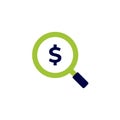 icon vector concept of dollars and magnifying glass for banking and capital markets in seeking profit and investment