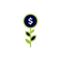 icon vector concept of Dollars on plants that grow metaphor for investment and savings deposits that bring profit