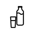 Icon vector illustration of milk, kefir in old fashioned glass bottle and glass of milk. Isolated on white background. Royalty Free Stock Photo