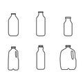 Icon vector illustration set of milk, kefir in different plastic packages and bottles. Isolated on white background. Royalty Free Stock Photo