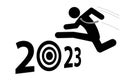 Icon vector of man jump over 2023 years . happy new year 2023.vector