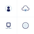 Icon vector of new user profile avatar, cloud approve secured and verified, chip framework and semiconductor, internet globe line