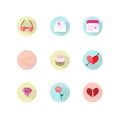 Icon vector set hearts love rose diamond cupid`s arrow rings cupcake Royalty Free Stock Photo