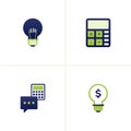 Icon vector of thoughts and ideas, calculators for finance and taxes, comments on calculations with the calculator, ideas on