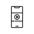 Black line icon for Video On Mobile Phone, player and multimedia Royalty Free Stock Photo