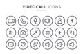 Icon Videocall. Collections buttons for video chat interface. Minimalistic simple outline symbols. Vector illustration