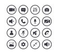 Icon Videocall. Set of video chat and user interface symbols. Phone, sound, microphone, camera, call buttons isolated on