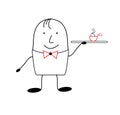 Icon waiter. Figure waiter in the style of satirical comics. Two-tone image Royalty Free Stock Photo