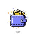 Icon of wallet with banknotes for shopping and retail concept. Flat filled outline style. Pixel perfect 64x64. Editable stroke Royalty Free Stock Photo