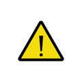 Icon of warning and risk. Attention danger, beware. Alert sign. Yellow triangle and exclamation mark. Flat vector icon Royalty Free Stock Photo