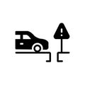 Black solid icon for Warnings, car and sign