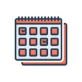 Color illustration icon for Weekly, once a week and calendar