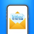 Icon with welcome team for banner design. Business communication vector banner. Cartoon font. Royalty Free Stock Photo