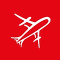 Icon of white realistic airplane on red background vector illustration. Royalty Free Stock Photo