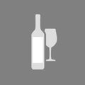 Icon of wine bottle with white label and wineglass isolated on gray background