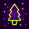 icon, winter Christmas illustration, bright shiny multicolored Christmas tree on a dark background with stars, banner Royalty Free Stock Photo