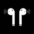 Icon of wireless headphones with a white case on a black background. Vector EPS10