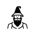 Black solid icon for Wizard, sorcerer and beard