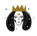 Icon with a woman in a crown, a dark queen with tears, a boho tattoo for a witch, a mystical logo for a profile. Vector