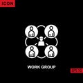 Icon work group with humans and cog wheel. Glyph, flat or filled vector icon symbol sign collection Royalty Free Stock Photo