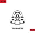 Icon work group with humans and cog wheel. Outline, line or linear vector icon symbol sign collection Royalty Free Stock Photo