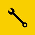 Icon of wrench. Home repair and work tool sign symbol. Flat cartoon design. Yellow background
