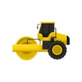 Flat vector icon of yellow road roller. Engineering motor vehicle with heavy roller. Machine used roadmaking Royalty Free Stock Photo