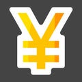 Icon of yen. Symbol of Japanese currency colored sticker. Laye