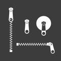 Icon zipper set. Zippered lock. Closed zipper. Fastener. Vector illustration Royalty Free Stock Photo