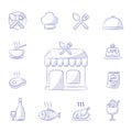 Restaurant Doodle Vector icon set Royalty Free Stock Photo