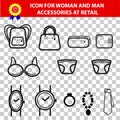Iconic Accessories Man and Woman for retail selling area, at Transparent Effect Background