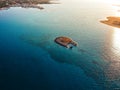 Iconic aerial view over the oldest submerged lost city of Pavlopetri in Laconia, Greece. About 5,000 years old Pavlipetri is the Royalty Free Stock Photo