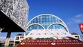 Iconic arched facade of Eataly Rome illuminated by the sun. Format conceived in Alba in 2004 by Oscar Farinetti Royalty Free Stock Photo