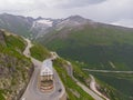 Iconic Belvedere hotel on Furkpass mountain road in Swiss Alps close to Obergoms, Switzerland.