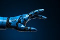 Iconic blue robot hand symbolizes AI tech assistant for industrial business management