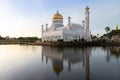 iconic building in Bandar Seri Begawan Brunei,Sultan Omar Ali Saifuddin Mosque with blue sky and white clouds in background