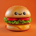 Iconic Burger Illustration CheeseLaden Stylized Burger With Condiment Eyes Against Orange Background Royalty Free Stock Photo