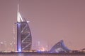 Iconic Burj Al Arab Hotel and the adjacent Jumeirah Colony. Night scene Royalty Free Stock Photo