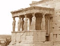 Iconic Caryatid Porch of the Erechtheum Ancient Greek Temple on the Acropolis of Athens, Greece Royalty Free Stock Photo