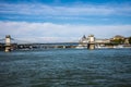 The iconic Chain Bridge in Budapest Hungary that carries traffic across the River Danube in the Baroque city of Budapest Royalty Free Stock Photo