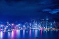 Iconic cityscape night view of Victoria Harbour, Hong Kong Royalty Free Stock Photo