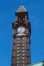 The iconic clock tower of Hoboken Terminal formerly the Erie-Lackawanna Railroad and Ferry Terminal in Hoboken, NJ